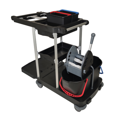 762203: Greenspeed C-Shuttle 200 - open werkwagen met 2 compartimenten en 2-emmer mopsysteem.